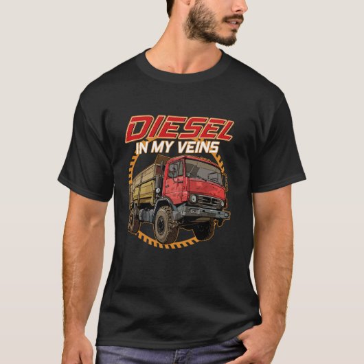 ディーゼル私の静脈の大きなリグのトラックの運転手トラック Tシャツ (正面)