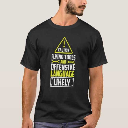 ディーゼル航空機の注意飛んでいるツールと言語 Tシャツ (正面)