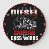 ディーゼル、カフェイン、Cuss Words"トラック運転手 ラージ壁時計 (正面)
