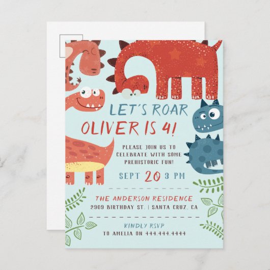 ディーノの子供の誕生会をとどろこう インビテーションポストカード (正面/裏面)