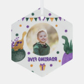 ディーノキッドパーティーローアリンググリーンパープルカスタムの写真 ガラスオーナメント (裏面)