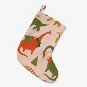 ディーノクリスマスパーティーツリーレックス。サンタの恐竜 スモールクリスマスストッキング (正面 (吊り時))
