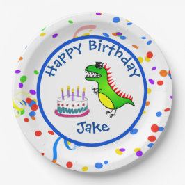 ディーノダニの時間恐竜およびケーキの誕生会 ペーパープレート
