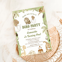 ディーノパーティー |かわいい恐竜の最初の誕生日 招待状
