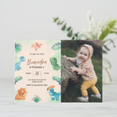 ディーノパーティー |かわいい恐竜の誕生日写真 招待状 (スタンド正面)