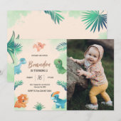 ディーノパーティー |かわいい恐竜の誕生日写真 招待状 (正面/裏面)