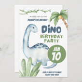 ディーノパーティー |恐竜の最初の誕生日 招待状 (正面/裏面)