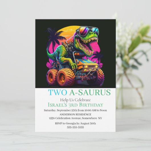 ディーノモンスタートラック誕生日パーティーの招待状 招待状 (スタンド正面)