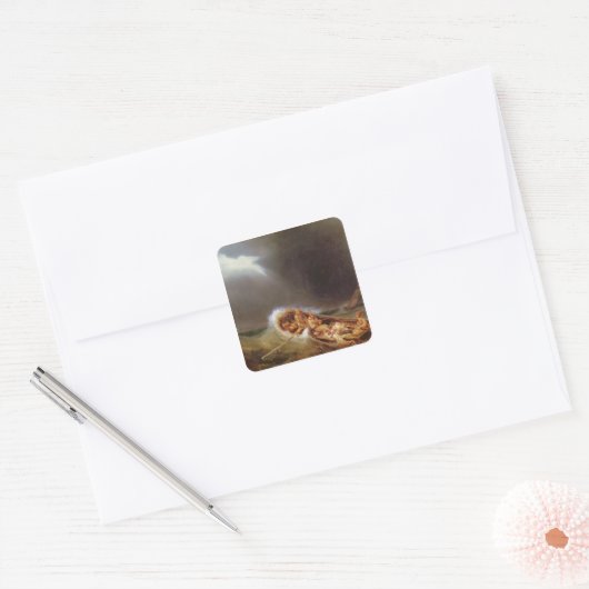 ディープからのボート戻る魚釣り スクエアシール (封筒)