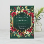 ディープエメラルド フローラル オータム ウェディング 招待状 (スタンド正面)