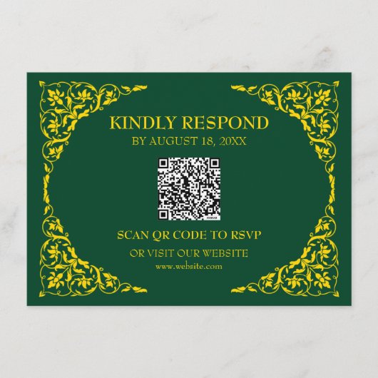 ディープエメラルドQR RSVPカード エンクロージャーカード (正面)