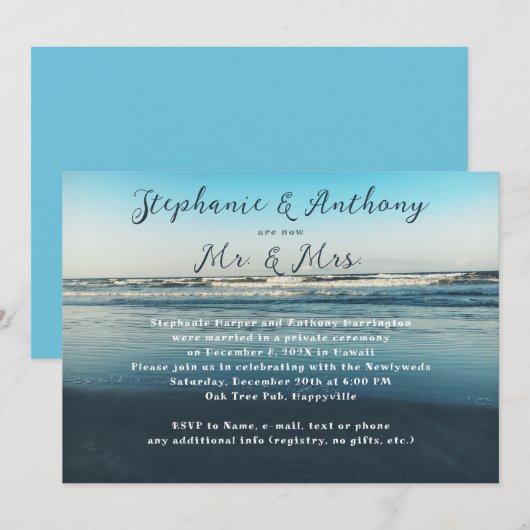 ディープシー・ブルー 結婚発表 披露宴パーティー 招待状 (正面/裏面)