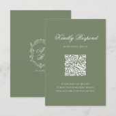 ディープセージグリーン モノグラム クレスト QR コード ウェディング 出欠カード (正面/裏面)