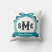 ディープティールグリーキー ボウ モノグラム クッション (裏面)