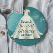 ディープティールゴールドグリッターウェディングドレス ブライダルシャワー 缶バッジ (インサイチュ)