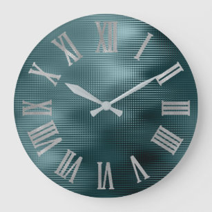 ディープティール銀グレーミニマルメタリックローマ数字 ラージ壁時計