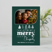 ディープティール＆シルバーレトロドゥードルクリスマスフォト 箔シーズンカード (立ち正面)