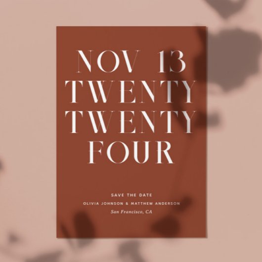ディープテラコッタ ウェディング | 秋のミニマル モダン セーブザデート