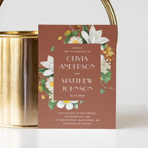 ディープテラコッタ フローラル ウェディング   ボタニカル QR コード 招待状