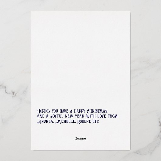 ディープネイビークリスマスベイビー 誕生発表写真 箔シーズンカード (裏面)