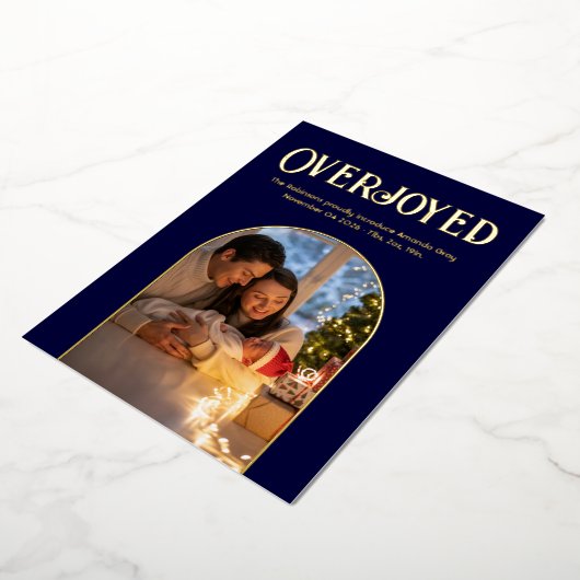 ディープネイビークリスマスベイビー 誕生発表写真 箔シーズンカード (回転した状態)