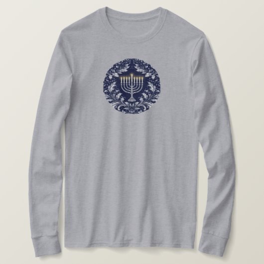 ディープネイビーメノラー・ウィリアム・モリス柄 Tシャツ (デザイン正面)