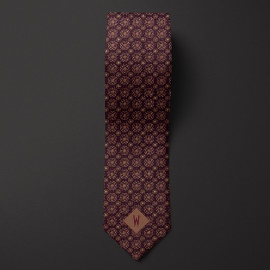 ディープバーガンディーのグルームズマン用ゴールデンマンダラ ネクタイ
