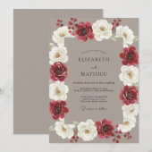ディープバーガンディ・タープ・芍薬の結婚式 招待状 (正面/裏面)