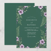 ディープパープルのシダの結婚式 招待状 (正面/裏面)