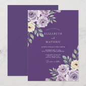 ディープパープルの芍薬の結婚式 招待状 (正面/裏面)