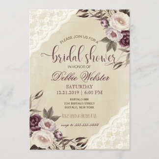 ディープパープルの芍薬 ブライダルシャワーの招待状 招待状