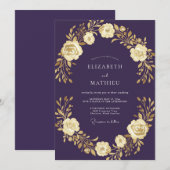 ディープパープルの薔薇の結婚式 招待状 (正面/裏面)