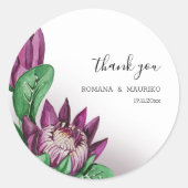 ディープパープルキングプロテアウォーターカラーアート ラウンドシール (正面)