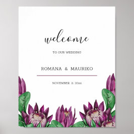 ディープパープル キングプロテア 水彩画アート ポスター