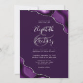 ディープパープル シルバー アゲート コーナー ウェディング 招待状 (正面)
