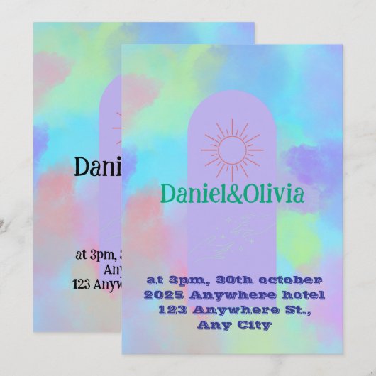 ディープパープル ソフト ウェディング スタッフ 招待状 (正面/裏面)