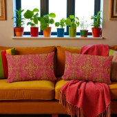 ディープピンクとゴールドのファンシーダマスクスタイルパターン ランバークッション