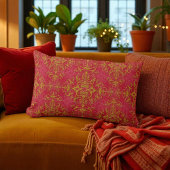 ディープピンクとゴールドのファンシーダマスクスタイルパターン ランバークッション