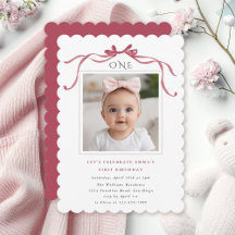 ディープブラッシュピンクのリボンボウの女の子 1歳の誕生日パーティー