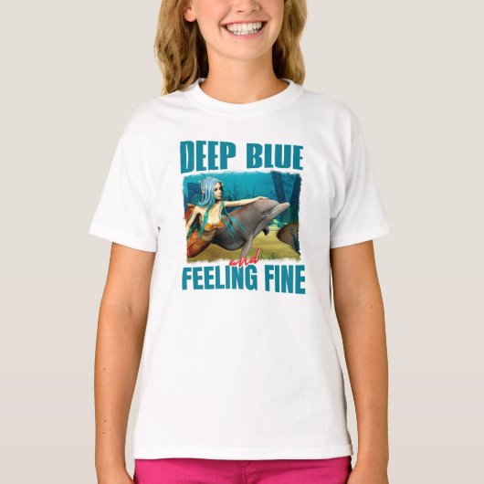 ディープブルーで気分爽快!人魚とイルカ Tシャツ (正面)