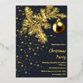 ディープブルーとゴールドのクリスマスパーティー招待状 箔シーズンカード (正面)