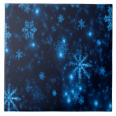 ディープブルーと輝く雪の結晶 セラミックタイル (正面)