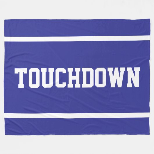 ディープブルーに白いテキスタイルストライプとTOUCHDOWN フリースブランケット (正面(横))