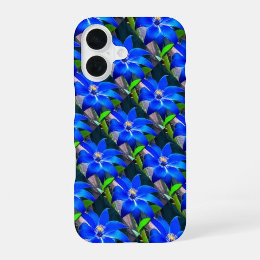 ディープブルーの花柄 iPhone 16ケース (裏面)