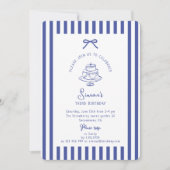 ディープブルーボウ ストライプ ブルー 誕生日招待状 招待状 (正面)