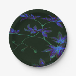 ディープブルー＆グリーン和風花柄ペーパープレート ペーパープレート