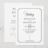 ディープブルー フローラル エレガント オータム ウェディング 招待状 (正面/裏面)