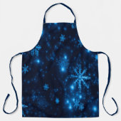 ディープブルー ブライト スノーフレーク ホリデー 大 エプロン (正面)
