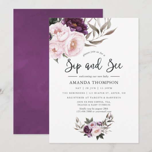 ディープベルベットフラワーのお茶会 招待状 (正面/裏面)