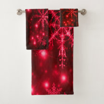 ディープレッドにブライトスノーフレーク タオルセット